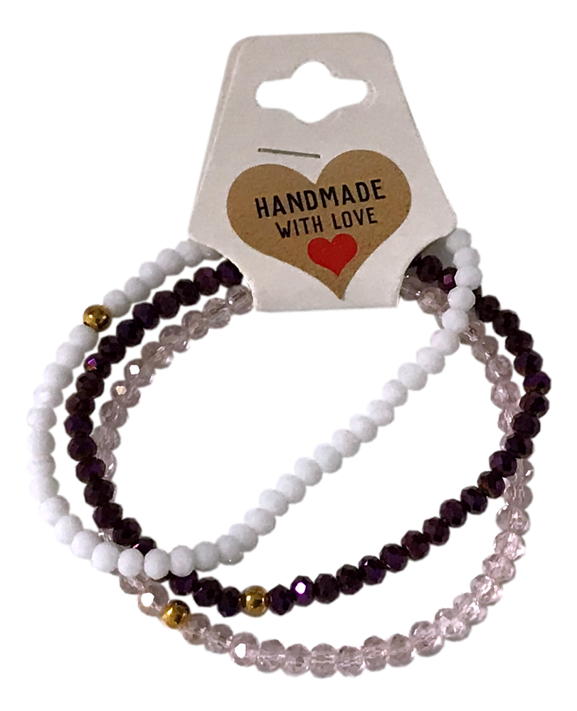 Handmade with Love Plum and Crystal-style Beaded Bracelet Set