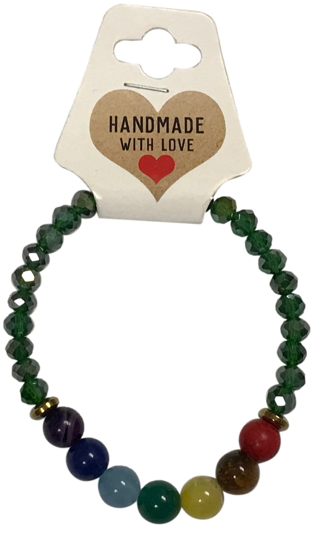 Green Crystal-Style and 7 Chakra Gemstone Bracelet Natural Stone Beaded Handmade Stacking Jewelry Boho Style