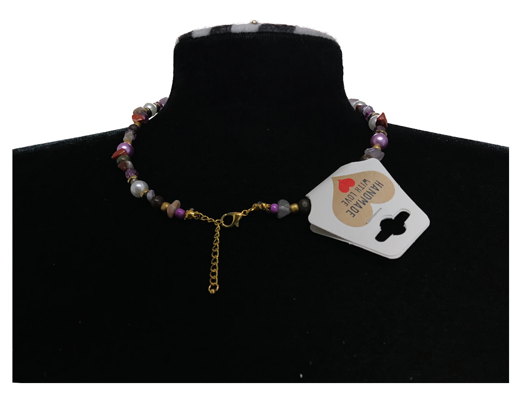 Handcrafted Rustic Mixed Bead Necklace with Natural Stones, Metal-Plated Clasp w/ Extension Chain