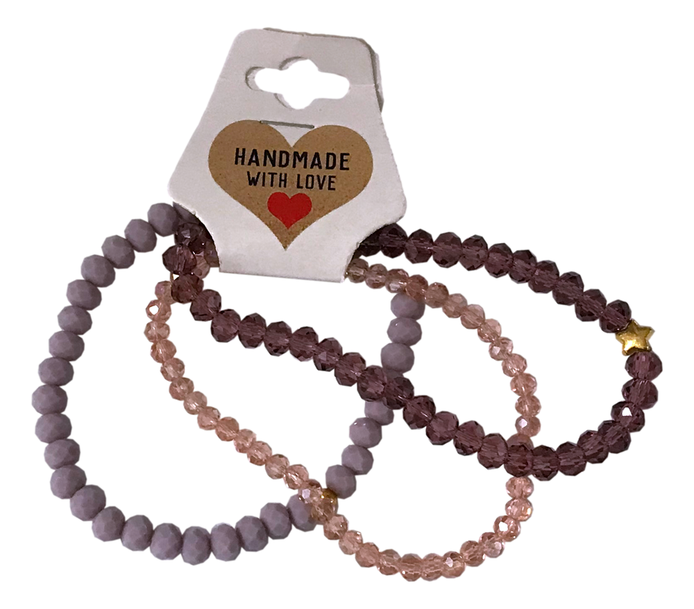 Handmade with Love Lavender and Crystal-style Beaded Bracelet Set