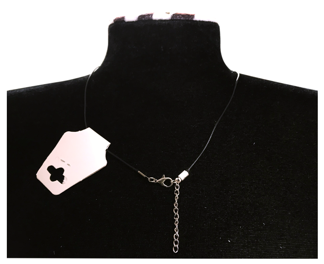 Elegant Flower Design Necklace with Acrylic White Pearl Beads, Black Cord, Lobster Claw with Extension Chain