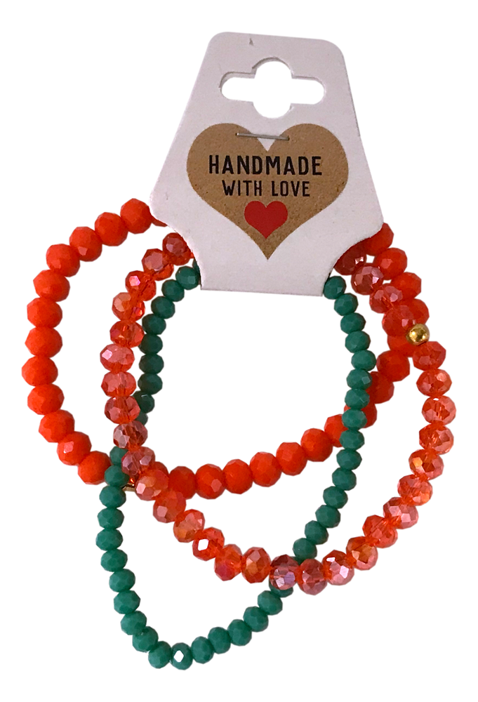 Handmade Bright Orange, Dark Teal, Sparkling Orange Beaded Bracelet, Summery Stackable Jewelry