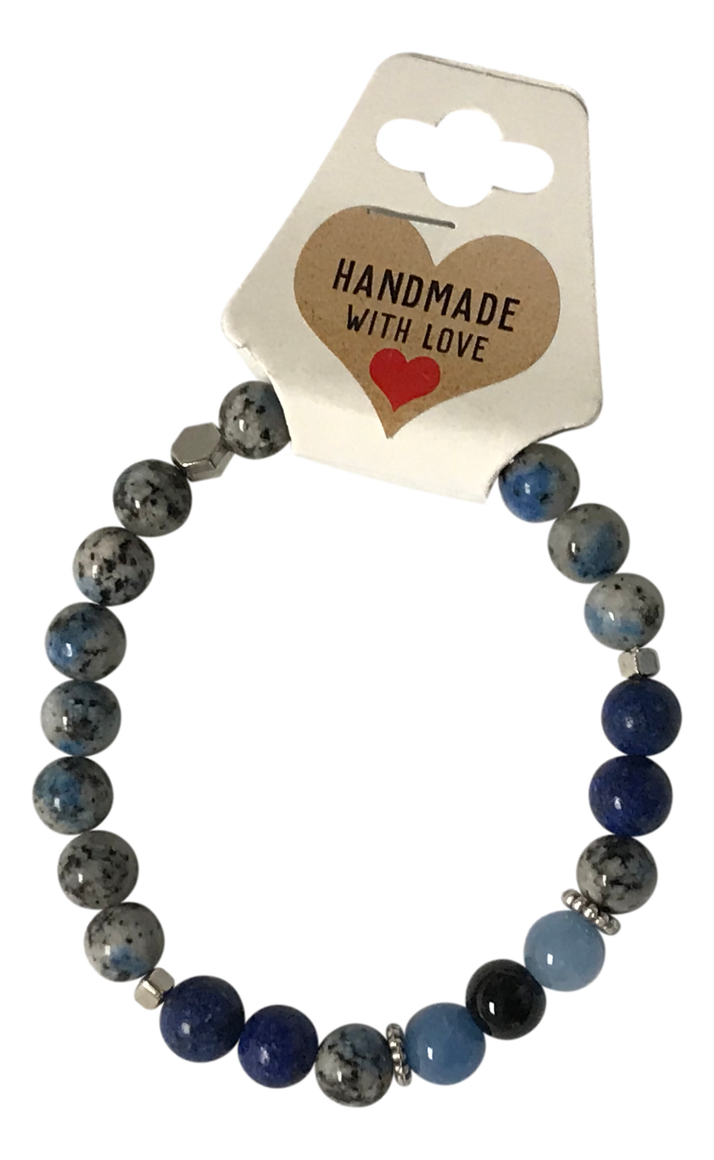Handmade Blue Gemstone Beaded Bracelet, Navy Gray Silver Stackable Jewelry