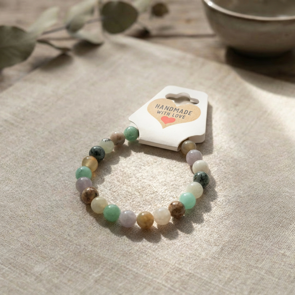 Handmade Earth Tone Beaded Bracelet – Natural Gemstone Crystal-Style Beads Jewelry