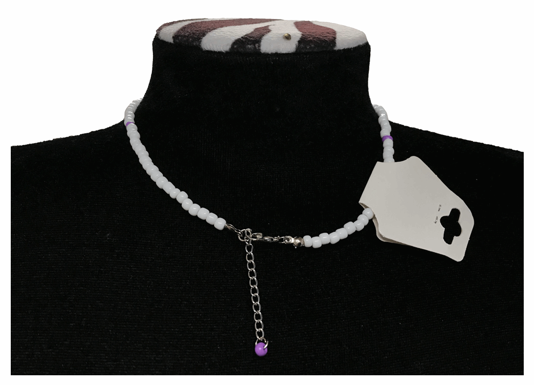 Handcrafted Lavender Bloom Beaded Necklace, Metal-Plated Clasp w/ Extension Chain