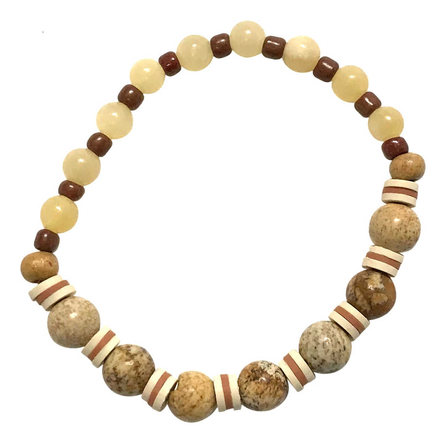 Beaded bracelet with natural-colored beads on a white background