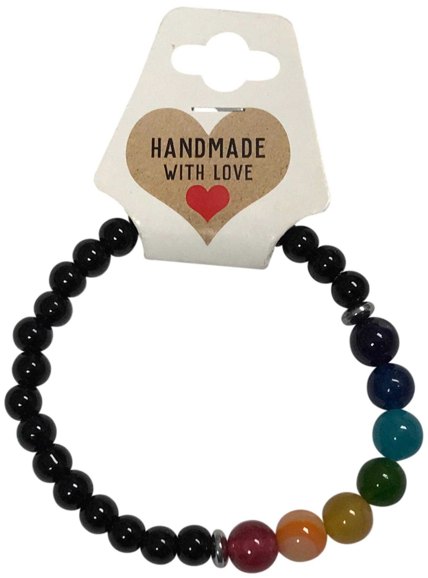 Handmade Rainbow Chakra and Black Onyx Healing Crystal Bracelet Beaded Protection Jewelry Natural Stone Artisan Spiritual Wellness Gift