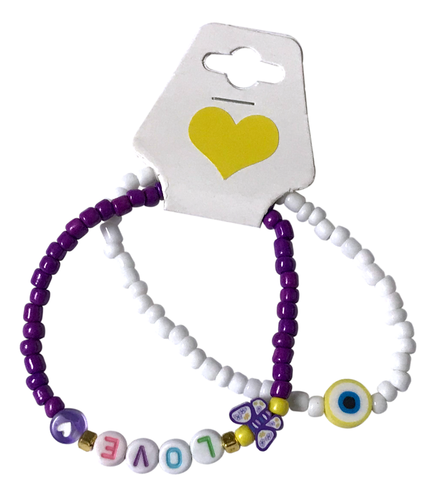 Handmade Purple Love Duo Beaded Bracelet with Accent Charms, Youth/Teen Jewelry, Novelty Bracelet, Boho-chic