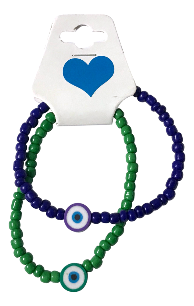 Handmade Indigo and Emerald Green Beaded Bracelets with Candy-like Charm
