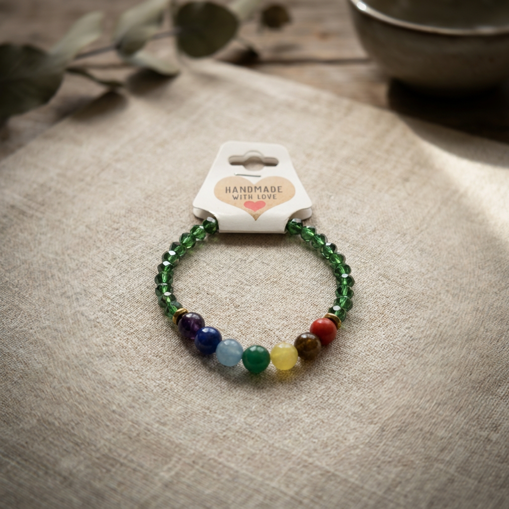 Green Crystal-Style and 7 Chakra Gemstone Bracelet Natural Stone Beaded Handmade Stacking Jewelry Boho Style
