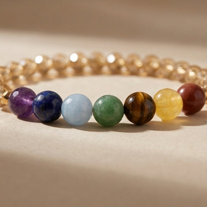 Natural Stone 7 Chakra Crystal Beaded Handmade Bracelet Gemstone Spiritual Jewelry Boho Style