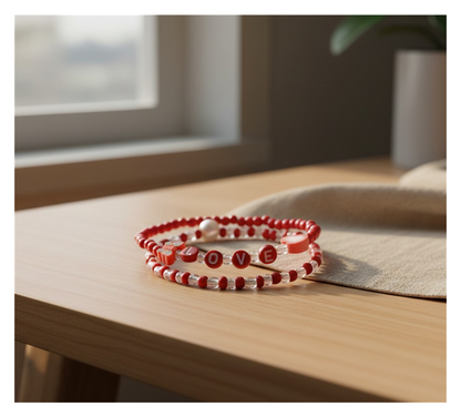 Handmade Red Butterfly and Heart-shaped Charm Beaded Bracelet, Teen Jewelry, Novelty Bracelet, Boho-chic