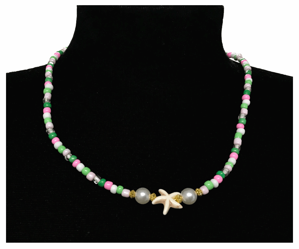 Handcrafted Summer Beach Beaded Necklace, Metal-Plated Clasp w/ Extension Chain