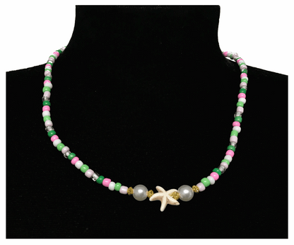 Handcrafted Summer Beach Beaded Necklace, Metal-Plated Clasp w/ Extension Chain