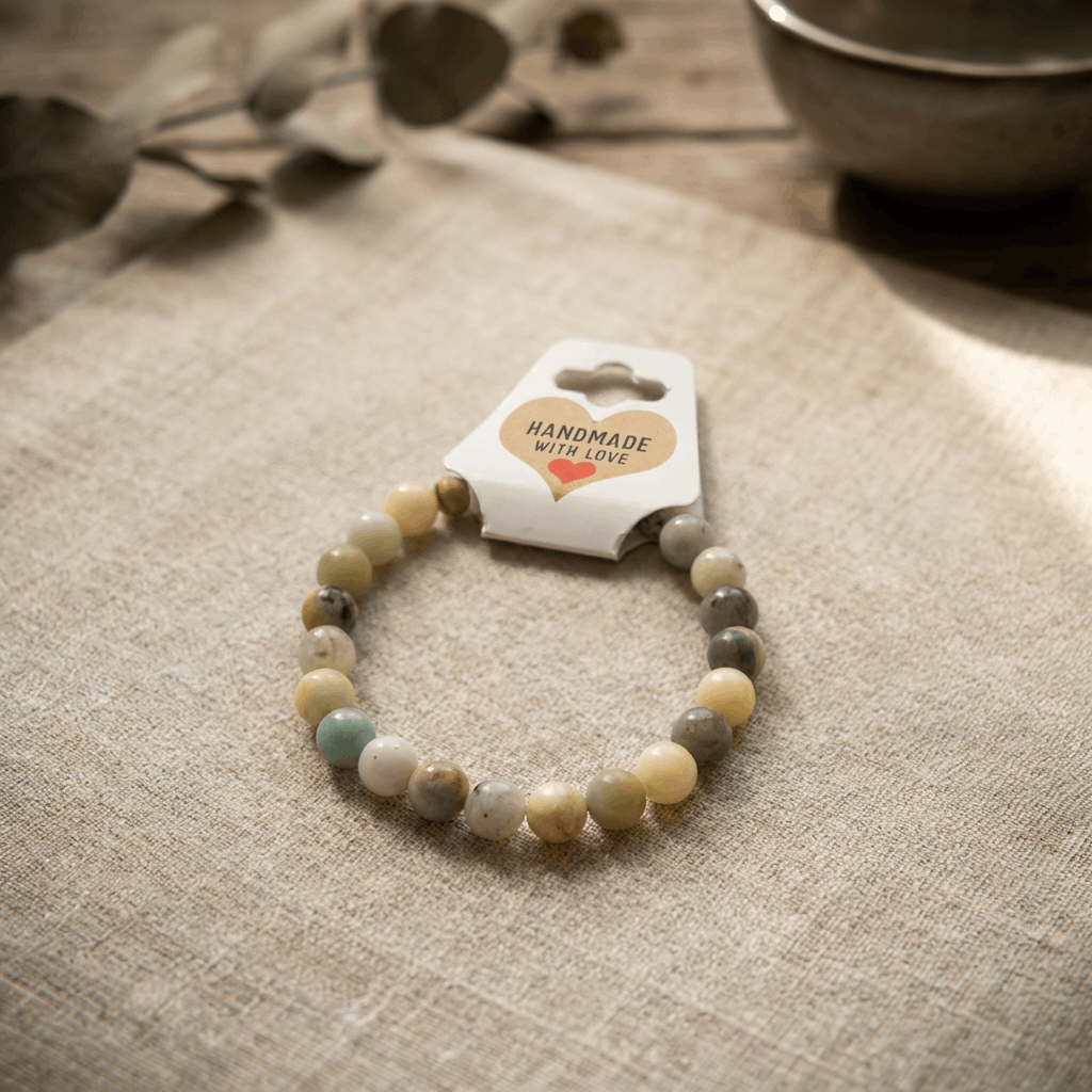 Natural Green Agate Beaded Bracelet - Multi-Color Smooth Round Crystal Beads Stretch Stackable Boho Jewelry
