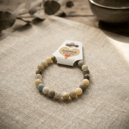 Natural Green Agate Beaded Bracelet - Multi-Color Smooth Round Crystal Beads Stretch Stackable Boho Jewelry