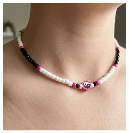 Handcrafted Petal Duality Beaded Necklace, Metal-Plated Clasp w/ Extension Chain