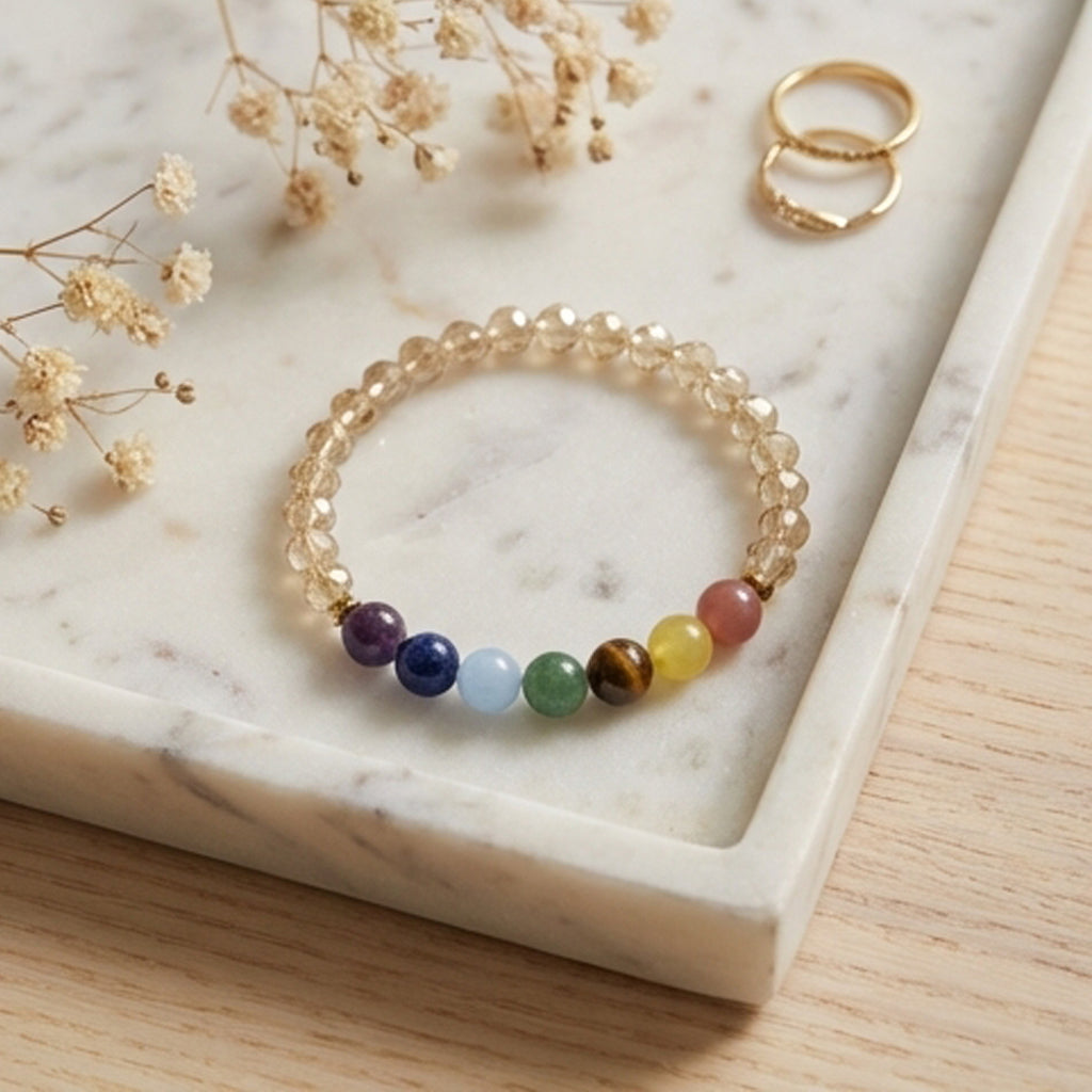 Natural Stone 7 Chakra Crystal Beaded Handmade Bracelet Gemstone Spiritual Jewelry Boho Style