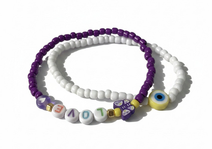 Handmade Purple Love Duo Beaded Bracelet with Accent Charms, Youth/Teen Jewelry, Novelty Bracelet, Boho-chic
