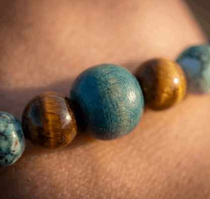 Handmade Southwestern Beaded Bracelet - Natural Turquoise, Tiger’s Eye & Jasper - Artisanal Boho Style