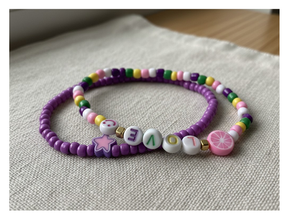 Handmade Purple Citrus Star Charm Beaded Bracelet, Youth/Teen Jewelry, Novelty Bracelet, Boho-chic
