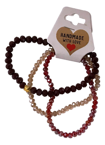 Handmade with Love Burgundy, Ruby, & Beige Stackable Beaded Bracelet