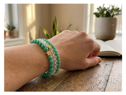 Handmade with Love Jade-Tone and Clear Crystal-style Beaded Bracelet Set