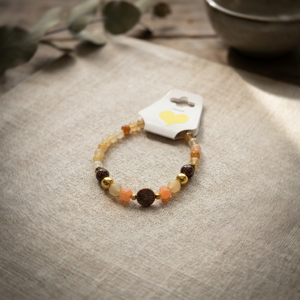 Handmade Natural Gemstone Beaded Bracelet with Gold Accents Warm Earth Tone Jewelry Boho Style One Size