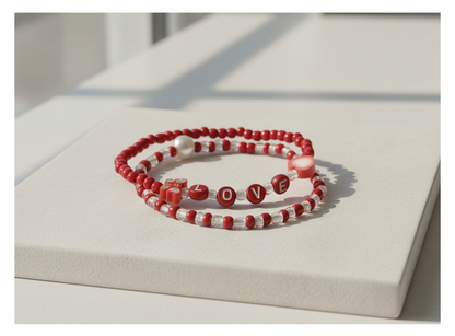 Handmade Red Butterfly and Heart-shaped Charm Beaded Bracelet, Teen Jewelry, Novelty Bracelet, Boho-chic