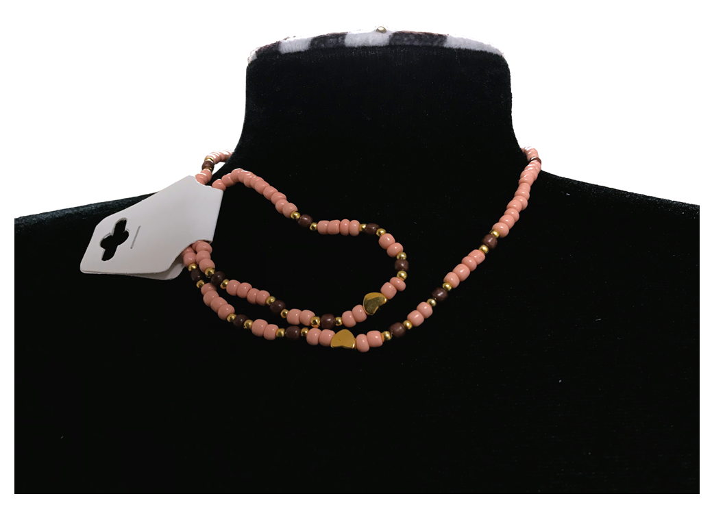 Handcrafted Beaded Necklace and Bracelet with Heart-shaped Charm, Metal-Plated Clasp w/ Extension Chain