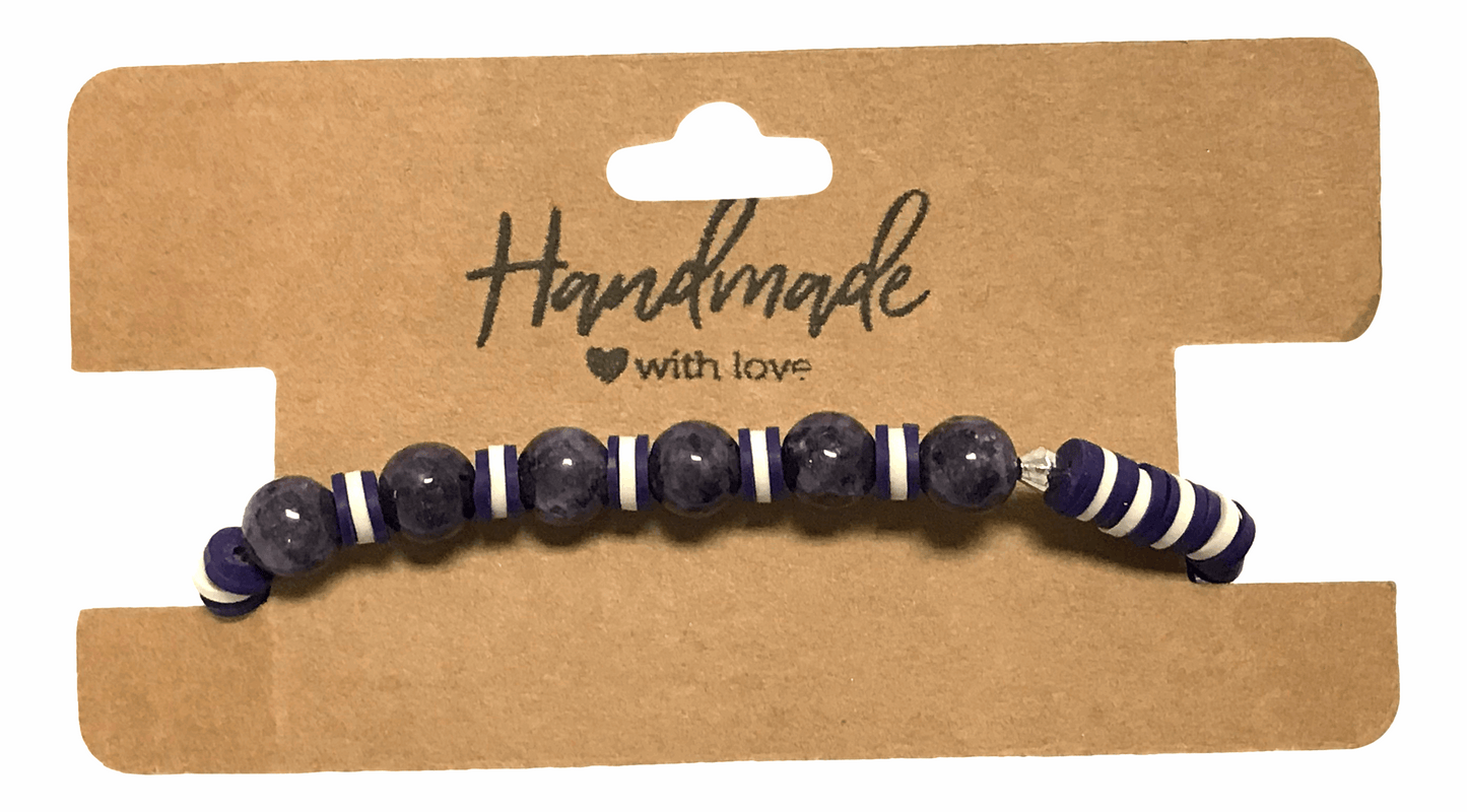 Handmade Heishi Bracelet – Amethyst Violet Plum & White Shell Disc & Round Beads - Boho style