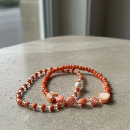 LOVE Letter Beaded Bracelet Set with Butterfly Charm, Orange Aesthetic Friendship Jewelry Gift for Her