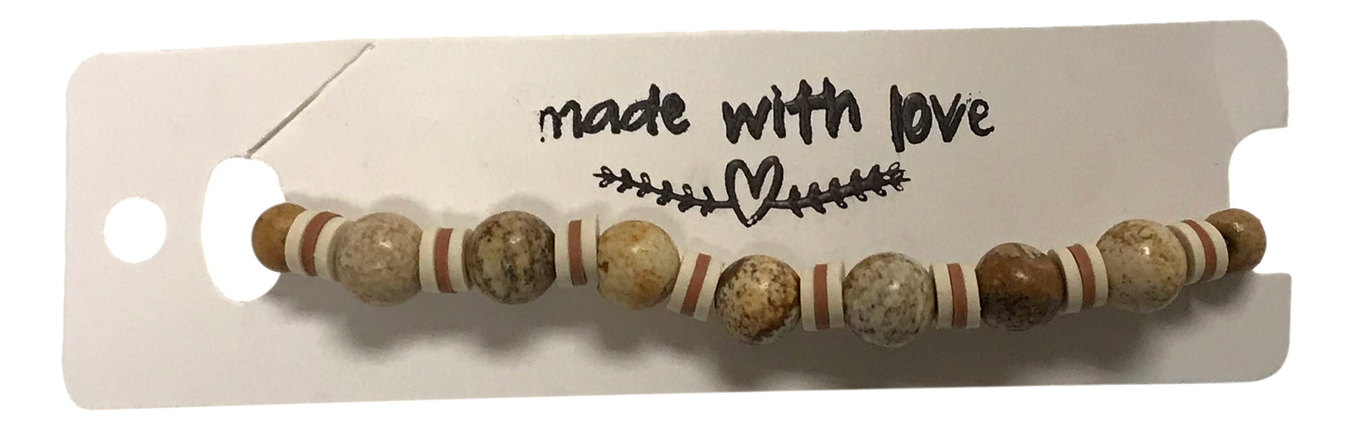 Beaded bracelet on a 'made with love' card