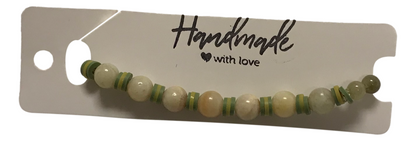 Handmade Bracelet – Green Jasper-Style and Cream Agate-Like Beads with Vibrant Yellow Heishi Disc Spacers – Artisanal Boho Jewelry