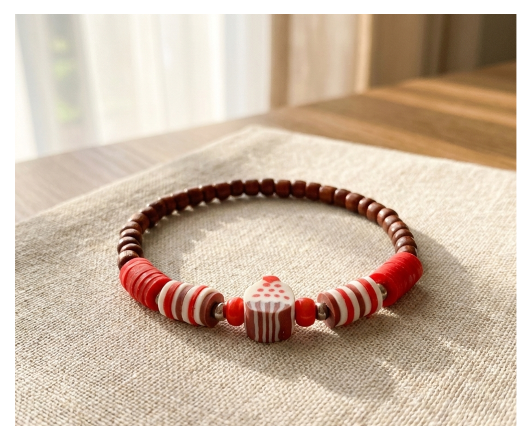 Handmade Sweet Treat-Themed Beaded Bracelet, Novelty Jewelry, Heishi Beads