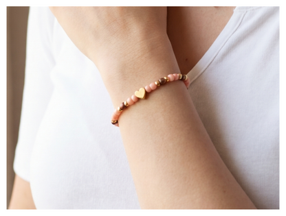 Handcrafted Beaded Necklace and Bracelet with Heart-shaped Charm, Metal-Plated Clasp w/ Extension Chain