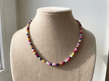 Handmade Rainbow Beaded Necklace, Colorful Y2K Indie Choker, Multi-Color Summer Bead Jewelry with Adjustable Extension