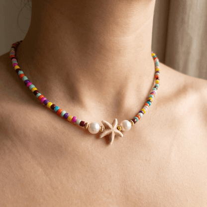 Handmade Starfish Beaded Necklace Rainbow Beach Summer Coastal Jewelry