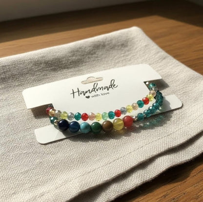 Handmade 2-Piece Multicolor Beaded Bracelet Set with Turquoise, Blue, Green, Red & Yellow Beads – Gift Jewelry, Boho Chic Style