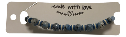 Handmade Bracelet – K2-Style & Azurite-Like Granite Beads with Blue & White Heishi Polymer Clay Spacers – Boho Style