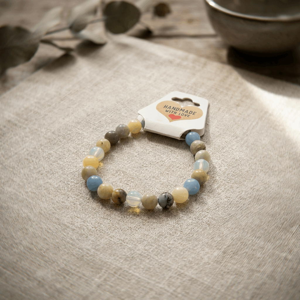 Blue and Earth Tone Beaded Bracelet, Handmade Stretch Bracelet, Neutral Gemstone Style Jewelry, Minimalist Stacking, Gift for Her