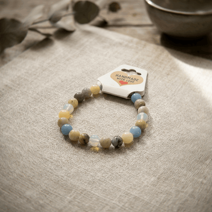 Blue and Earth Tone Beaded Bracelet, Handmade Stretch Bracelet, Neutral Gemstone Style Jewelry, Minimalist Stacking, Gift for Her