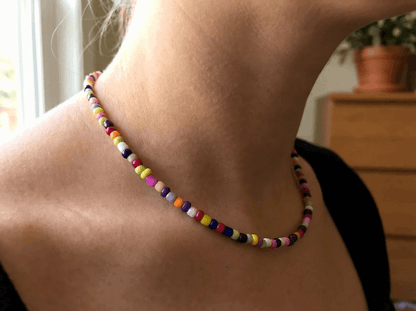 Handmade Rainbow Beaded Necklace, Colorful Y2K Indie Choker, Multi-Color Summer Bead Jewelry with Adjustable Extension