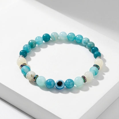 Handmade Amazonite Natural Gemstone Beaded Bracelet Crystal Blue and White Stone Boho Style Stacking Jewelry
