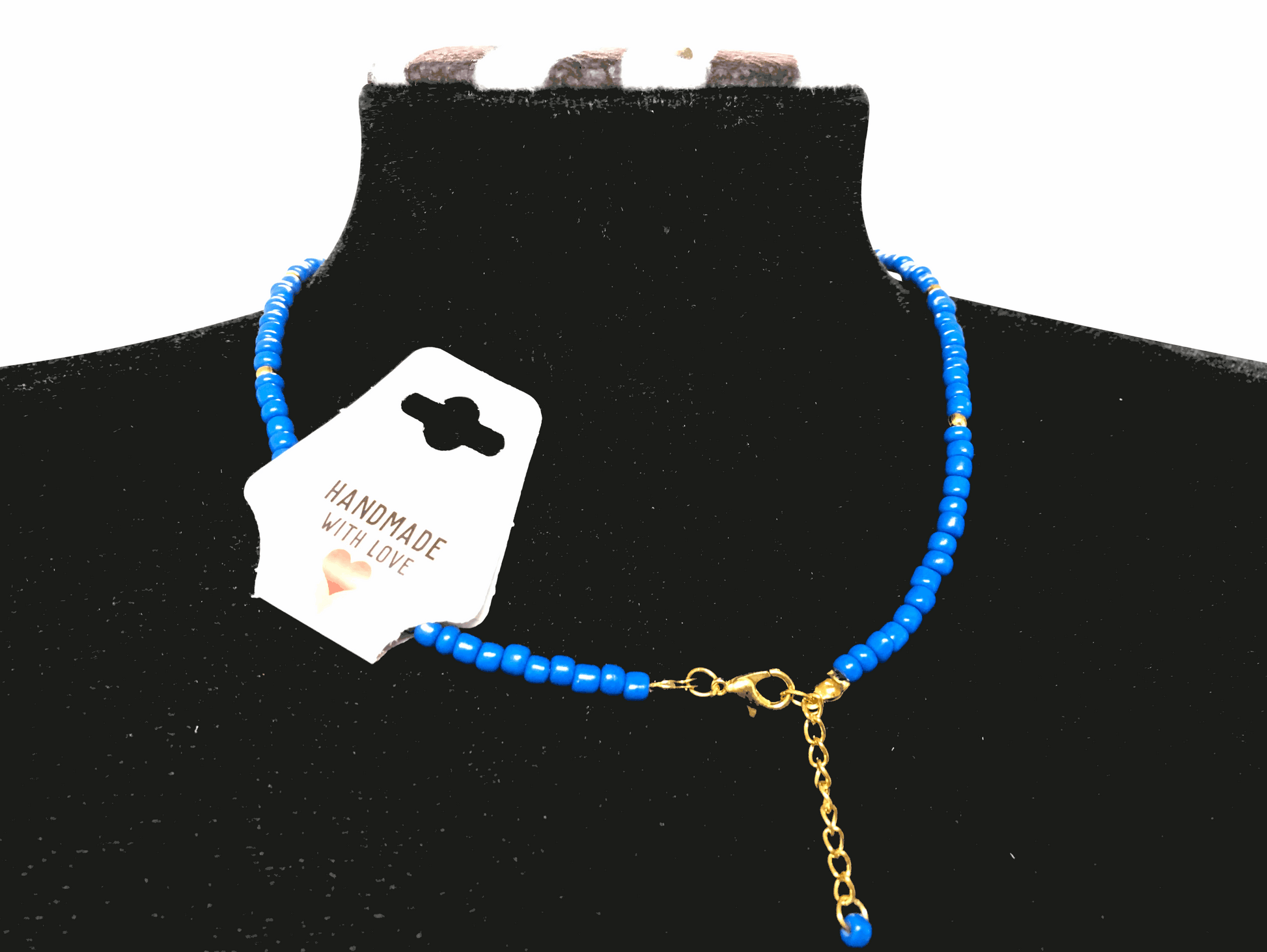 Royal Blue Beaded Star Necklace Minimalist Blue Bead Choker Jewelry Metal-Plated Clasp w/ Extension Chain