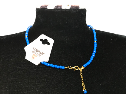 Royal Blue Beaded Star Necklace with Gold Accents – Minimalist Choker Jewelry