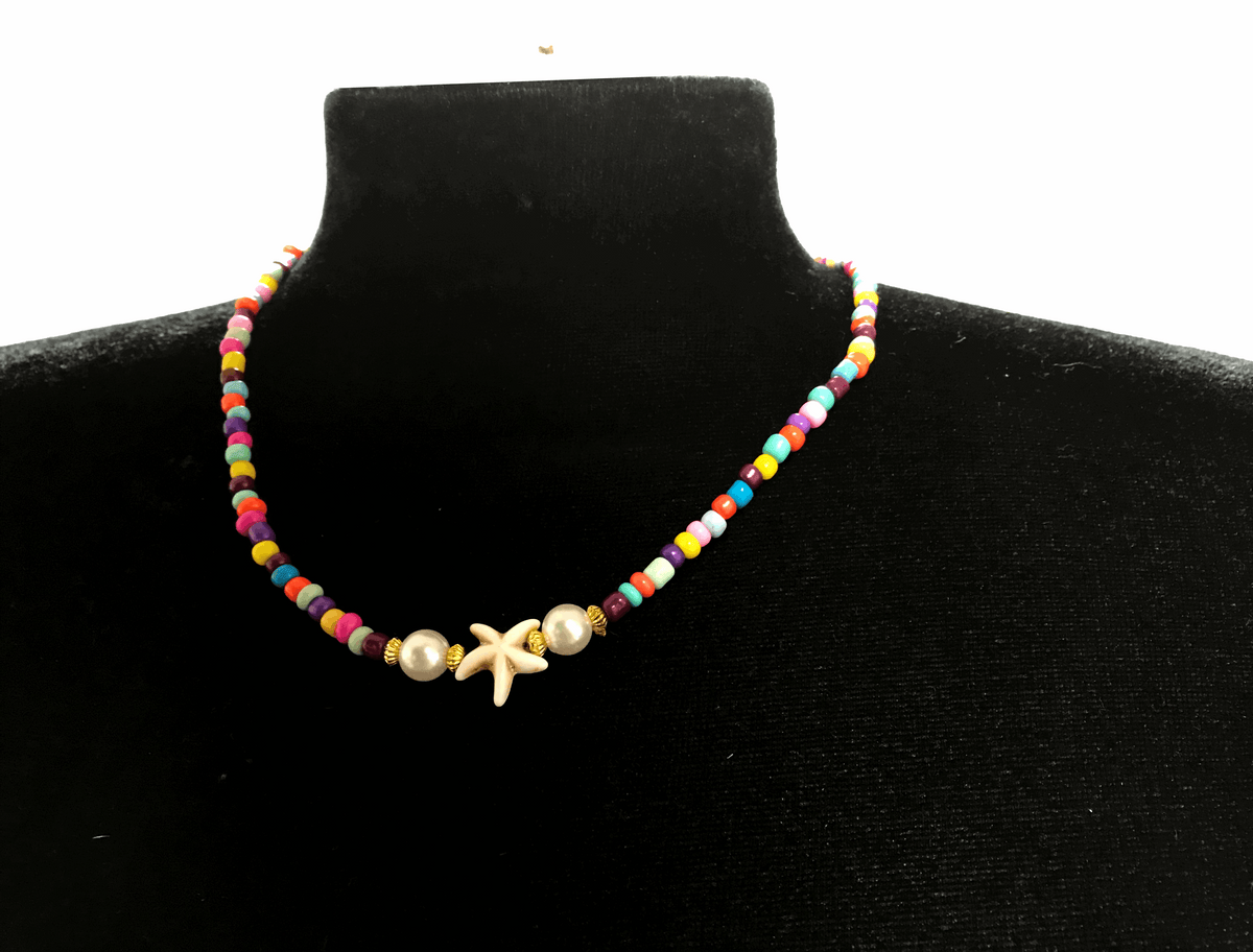 Handmade Starfish Colorful Beaded Necklace Beach Summer Jewelry