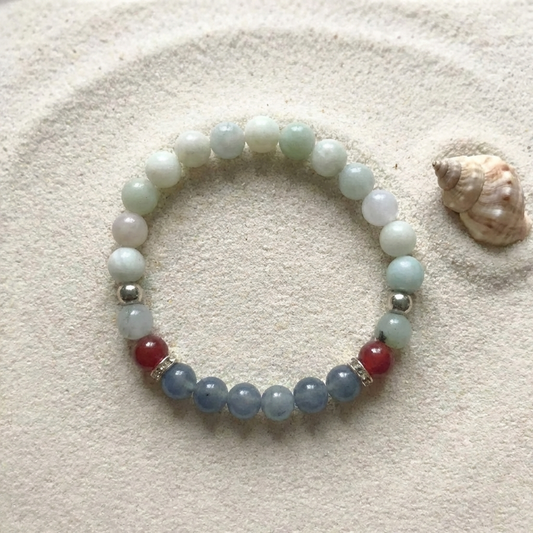 Green Blue Red Natural Stone Beaded Bracelet, Minimalist Boho Stretch Jewelry