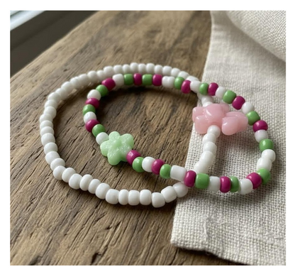 Handmade Blossom and Horse Charm Beaded Bracelets, Teen Jewelry, Novelty Bracelet