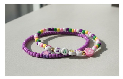 Handmade Purple Citrus Star Charm Beaded Bracelet, Youth/Teen Jewelry, Novelty Bracelet, Boho-chic